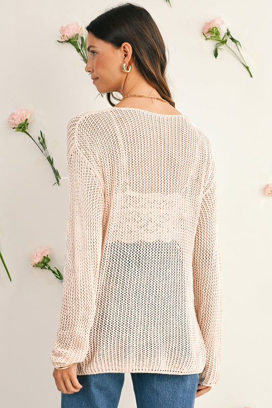 Smoke Gray Crochet Hollow-out Knit Sweater