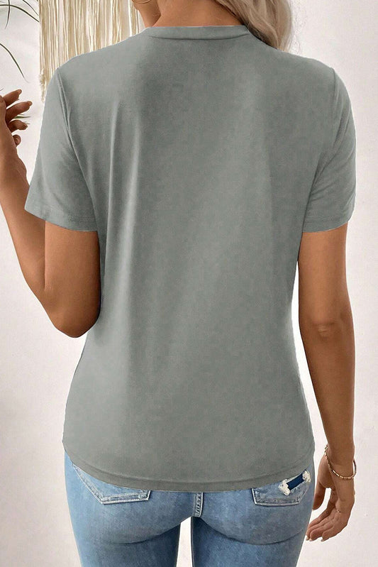 Medium Grey Solid Color Round Neck T Shirt
