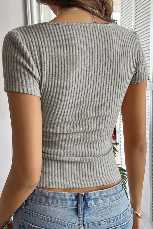 Sleet Ribbed Round Neck Slim Fit Henley Top