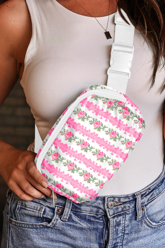 White Striped Floral Crossbody Bag