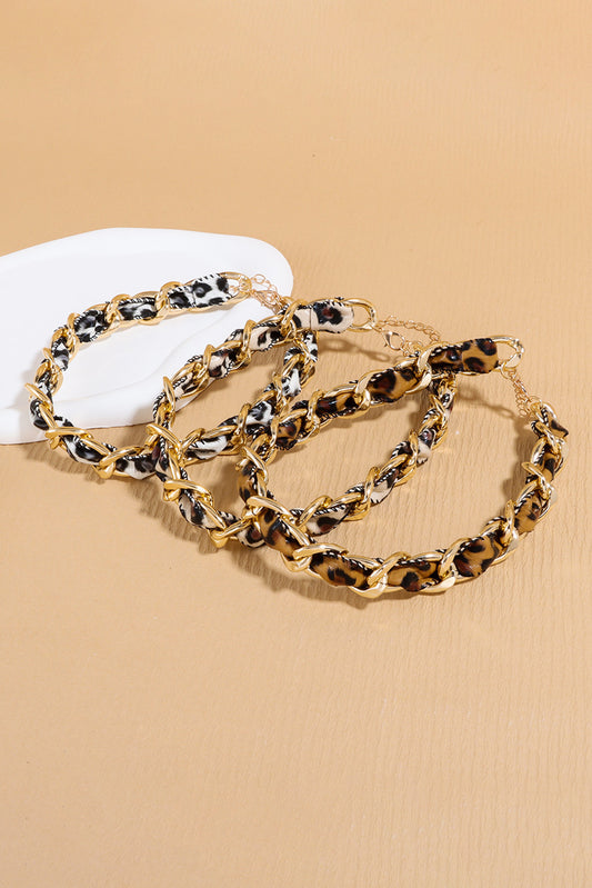 Cinnamon Leopard Print PU Chain Choker Necklace