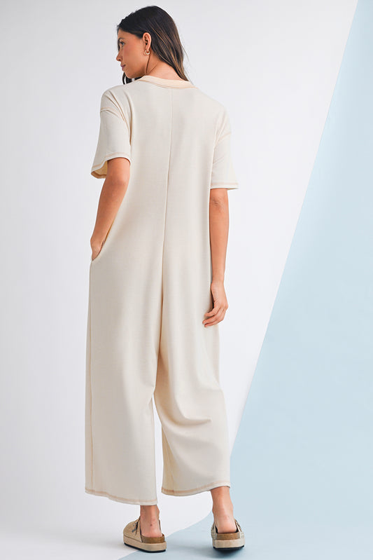 Jet Stream Patchwork Pocket Short Sleeve Jumpsuit