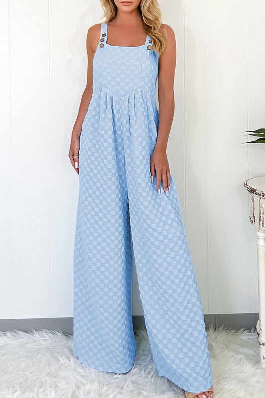 Beau Blue Checkered Pocket High Waist Wide Leg Overall