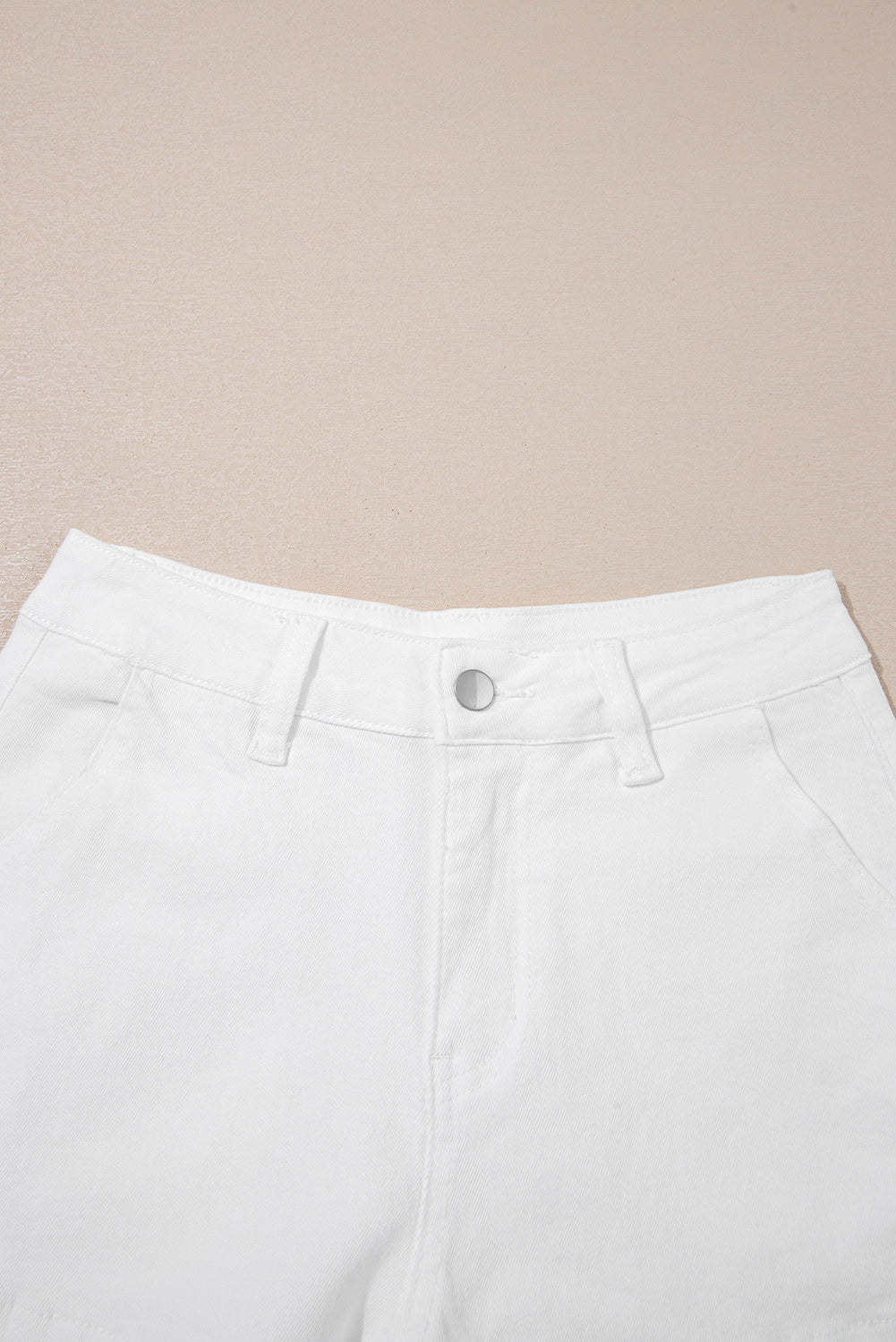 White Scalloped Hemline Light Wash Denim Shorts