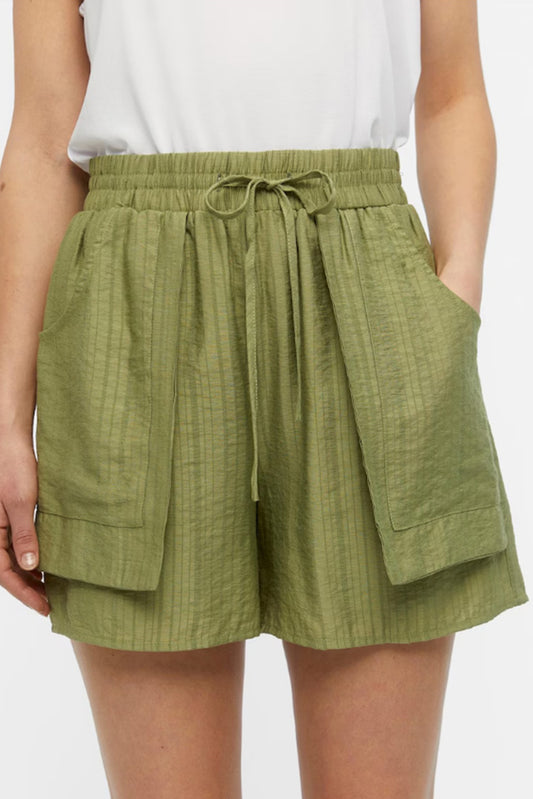 Guacamole Green Tie High Waist Pocket Shorts