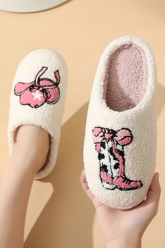 White Hat & Boot Printed Plush Thermal Home Slippers