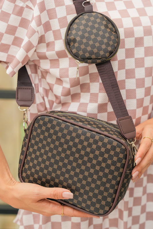 Coffee Geometric Pattern PU Leather Shoulder Bag With Coin Purse
