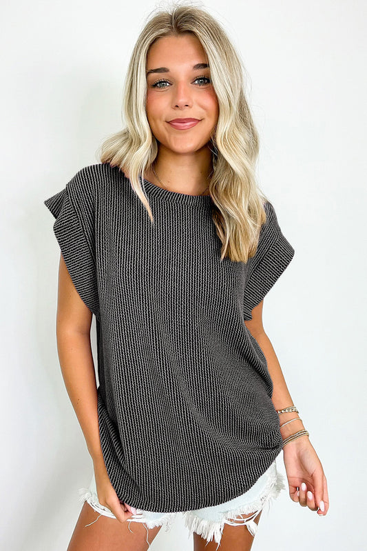 Carbon Grey Twisted Ribbed Textured Plain T Shirt