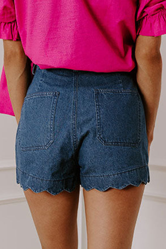 Sail Blue Scalloped Hemline Light Wash Denim Shorts