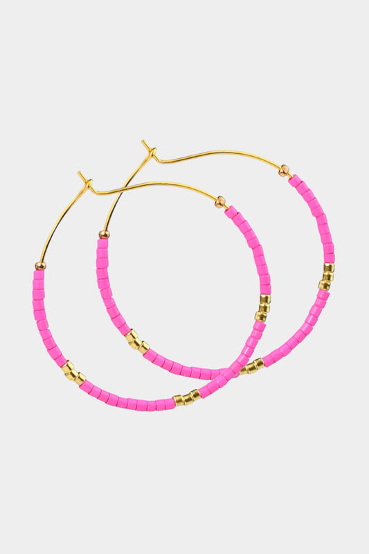 Rose Red Boho Beaded Large Hoop Earrings