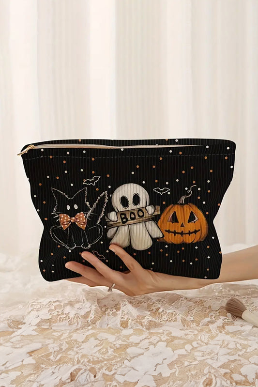 Black Halloween Pumpkin Ghost Cat Makeup Bag
