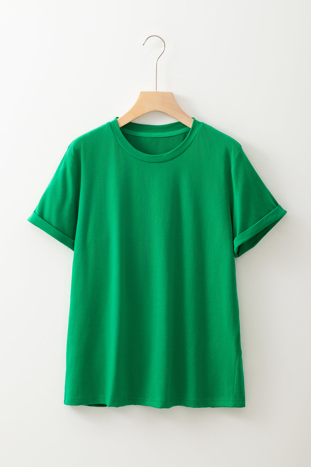 Bright Green Solid Color Basic Crew Neck Tee