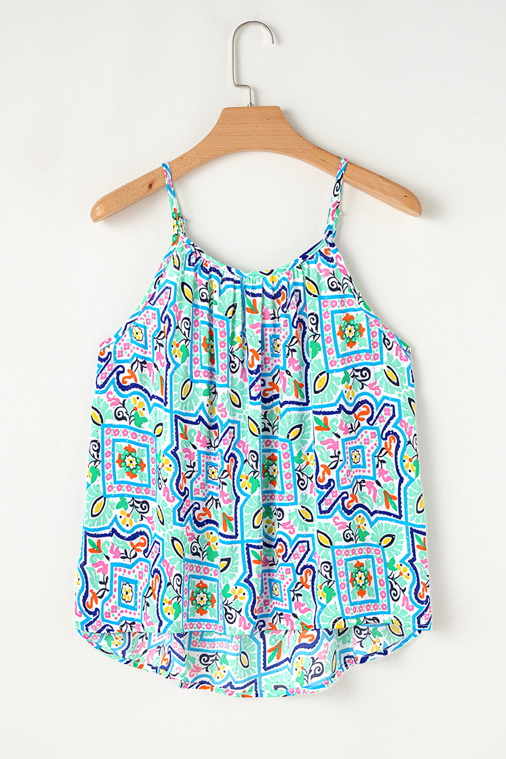 White Boho Floral Abstract Print Spaghetti Straps Cami Top