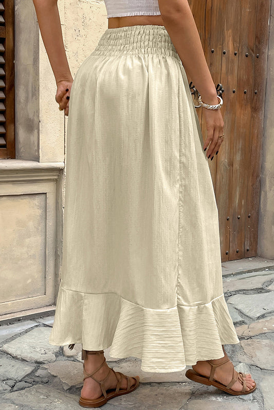 Apricot Drawstring Waist Button Split Skirt