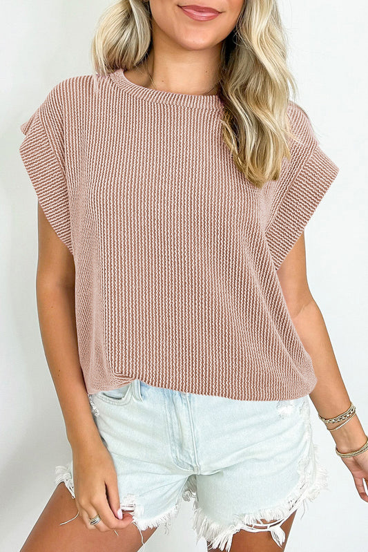 Dark Khaki Twisted Ribbed Textured Plain T Shirt